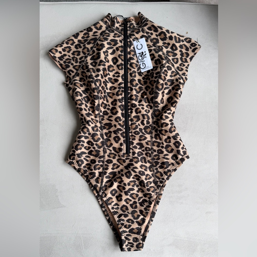 GIGI C x Free People Leopard Print Lydia Surf Suit Swim Suit Brown & Black NWT - Picture 5 of 7